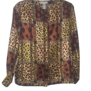 Vintage Martinique Mixed Animal Print Metallic Satin Blouse